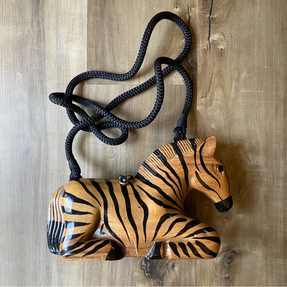 Timmy Woods Beverly Hills zebra wood novelty bag